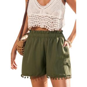 imageCUPSHE Women Swim Cover Up Shorts Wide Leg Tassel Beach Coverups Shorts for SwimwearGreen