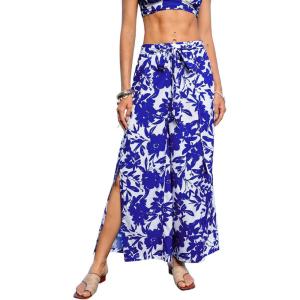 imageCUPSHE Womens Pants Waist Tied Split Hem Floral CoverUp Pants Casual VacationBlue