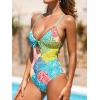 imageCUPSHE One Piece Swimsuit Women Keyhole V Neck Color Block Bathing Suit Cutout Back Crisscross Self Tie SwimwearTurquoiseCoral Pink
