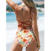 imageCUPSHE One Piece Swimsuit Women Keyhole V Neck Color Block Bathing Suit Cutout Back Crisscross Self Tie SwimwearWhiteOrange Floral