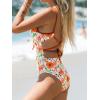 imageCUPSHE One Piece Swimsuit Women Keyhole V Neck Color Block Bathing Suit Cutout Back Crisscross Self Tie SwimwearWhiteOrange Floral