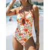imageCUPSHE One Piece Swimsuit Women Keyhole V Neck Color Block Bathing Suit Cutout Back Crisscross Self Tie SwimwearWhiteOrange Floral