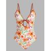 imageCUPSHE One Piece Swimsuit Women Keyhole V Neck Color Block Bathing Suit Cutout Back Crisscross Self Tie SwimwearWhiteOrange Floral