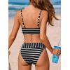 imageCUPSHE Womens Bikini Sets Two Piece Swimsuit Scoop Neck V Wire High Waisted Color Block Adjustable Straps TexturedBlackWhite Striped
