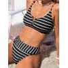 imageCUPSHE Womens Bikini Sets Two Piece Swimsuit Scoop Neck V Wire High Waisted Color Block Adjustable Straps TexturedBlackWhite Striped