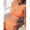imageCUPSHE Womens Bikini Sets Two Piece Swimsuit Scoop Neck V Wire High Waisted Color Block Adjustable Straps TexturedOrangeWhite Striped