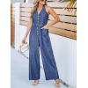 imageCUPSHE Womens Denim Jumpsuits Dressy One Piece Halter Neck Sleeveless Buttons Down Wide Leg Long Pants JumpsuitBlue