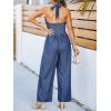 imageCUPSHE Womens Denim Jumpsuits Dressy One Piece Halter Neck Sleeveless Buttons Down Wide Leg Long Pants JumpsuitBlue