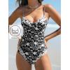 imageCUPSHE Womens One Piece Swimsuit V Neck Color Block Underwire Push Up Ruching Tummy Control Back Cutout Retro TexturedBlackTropical