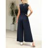 imageCUPSHE Womens Sleeveless V Neck Jumpsuit Summer Tied Wide Leg One Piece Romper Casual Elegant Outfit Beach VacationNavy Blue