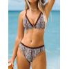 imageCUPSHE Womens Two Piece Bikini Sets V Neck Bathing Suits Ladder Trim Back Hook Adjustable StrapsBrown Geo