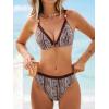 imageCUPSHE Womens Two Piece Bikini Sets V Neck Bathing Suits Ladder Trim Back Hook Adjustable StrapsBrown Geo