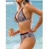 imageCUPSHE Womens Two Piece Bikini Sets V Neck Bathing Suits Ladder Trim Back Hook Adjustable StrapsBrown Geo