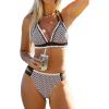 imageCUPSHE Womens Bikini Sets Two Piece Swimsuit Halter V Neck Back Hook Cutout Stitching Cheeky BottomBrown Ditsy Floral