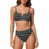 imageCUPSHE Womens Bikini Sets Two Piece Swimsuit Scoop Neck V Wire High Waisted Color Block Adjustable Straps TexturedBlackWhite Striped