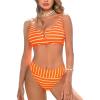 imageCUPSHE Womens Bikini Sets Two Piece Swimsuit Scoop Neck V Wire High Waisted Color Block Adjustable Straps TexturedOrangeWhite Striped