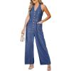 imageCUPSHE Womens Denim Jumpsuits Dressy One Piece Halter Neck Sleeveless Buttons Down Wide Leg Long Pants JumpsuitBlue