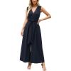 imageCUPSHE Womens Sleeveless V Neck Jumpsuit Summer Tied Wide Leg One Piece Romper Casual Elegant Outfit Beach VacationNavy Blue
