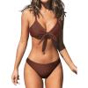 imageCUPSHE Womens Two Piece Bikini Set Floral Print Knot Bunny TieBrown