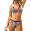 imageCUPSHE Womens Two Piece Bikini Sets V Neck Bathing Suits Ladder Trim Back Hook Adjustable StrapsBrown Geo
