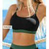 imageCUPSHE Womens Bikini Top Swimsuit Only Sporty Textured Bathing Suit Tank Top Adjustable StrapsBlackDark Green