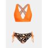 imageCUPSHE Bikini Set for Women Two Piece Swimsuit V Neck Triangle Top Wide Straps Cross Back Lace up Mid RiseOrange Black Print