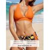 imageCUPSHE Bikini Set for Women Two Piece Swimsuit V Neck Triangle Top Wide Straps Cross Back Lace up Mid RiseOrange Black Print