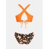 imageCUPSHE Bikini Set for Women Two Piece Swimsuit V Neck Triangle Top Wide Straps Cross Back Lace up Mid RiseOrange Black Print