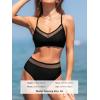 imageCUPSHE Womens Bikini Set High Waisted Two Piece Swimsuit V Neck Mesh Trendy Bathing Suit Crisscross Back Self TieBlack