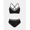imageCUPSHE Womens Bikini Set High Waisted Two Piece Swimsuit V Neck Mesh Trendy Bathing Suit Crisscross Back Self TieBlack
