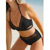 imageCUPSHE Womens Bikini Sets Halter V Neck Self Tied Straps Bathing Suit High Rise Mesh Edge Light SupportBlack