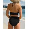 imageCUPSHE Womens Bikini Sets Halter V Neck Self Tied Straps Bathing Suit High Rise Mesh Edge Light SupportBlack