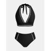 imageCUPSHE Womens Bikini Sets High Waisted Two Piece Swimsuit V Neck Halter Strap Bathing Suit Cutouts Back HookBlack