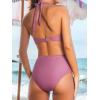 imageCUPSHE Womens Bikini Sets High Waisted Two Piece Swimsuit V Neck Halter Strap Bathing Suit Cutouts Back HookBrick Red