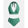 imageCUPSHE Womens Bikini Sets High Waisted Two Piece Swimsuit V Neck Halter Strap Bathing Suit Cutouts Back HookDeep Teal