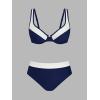 imageCUPSHE Womens Bikini Sets Two Piece Bathing Suit High Waisted Underwire Wide Adjustable Straps Color Block Back HookDark Navy BlueWhite