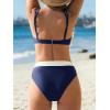 imageCUPSHE Womens Bikini Sets Two Piece Bathing Suit High Waisted Underwire Wide Adjustable Straps Color Block Back HookDark Navy BlueWhite