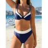 imageCUPSHE Womens Bikini Sets Two Piece Bathing Suit High Waisted Underwire Wide Adjustable Straps Color Block Back HookDark Navy BlueWhite
