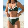 imageCUPSHE Womens Bikini Sets Two Piece Bathing Suit High Waisted Underwire Wide Adjustable Straps Color Block Back HookForest GreenWhite