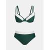 imageCUPSHE Womens Bikini Sets Two Piece Bathing Suit High Waisted Underwire Wide Adjustable Straps Color Block Back HookForest GreenWhite