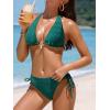 imageCUPSHE Womens Bikini Sets Two Piece Swimsuit Halter Straps Sexy Triangle Mid Rise Bottom Diamond Neck Self TieEmerald Green