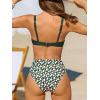 imageCUPSHE Womens Bikini Sets Two Piece Swimsuit High Waisted Push up Underwire Scoop Neck Adjustable StrapsDark GreenPolka Dots