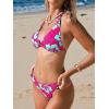 imageCUPSHE Womens Bikini Sets Two Piece Swimsuit V Neck Halter Back Self Tie Low Rise BottomPinkBlue Floral