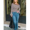 imageCUPSHE Womens Long Bell Sleeve Cropped T Shirt Top Boat Neck Striped Slim Fit Knit Shirts Fall Tee TopBrown White