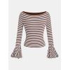 imageCUPSHE Womens Long Bell Sleeve Cropped T Shirt Top Boat Neck Striped Slim Fit Knit Shirts Fall Tee TopBrown White