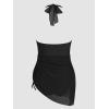 imageCUPSHE Womens One Piece Swim Dress Swimsuit U Wire Neck Halter Bathing Suit Asymmetrical Drawstring Mesh Wide StrapsBlack