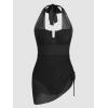 imageCUPSHE Womens One Piece Swim Dress Swimsuit U Wire Neck Halter Bathing Suit Asymmetrical Drawstring Mesh Wide StrapsBlack