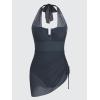 imageCUPSHE Womens One Piece Swim Dress Swimsuit U Wire Neck Halter Bathing Suit Asymmetrical Drawstring Mesh Wide StrapsCharcoal Black