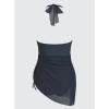 imageCUPSHE Womens One Piece Swim Dress Swimsuit U Wire Neck Halter Bathing Suit Asymmetrical Drawstring Mesh Wide StrapsCharcoal Black