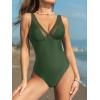 imageCUPSHE Womens One Piece Swimsuit Bathing Suit Plunging V Neck Wide Adjustable Straps MeshOlive Green